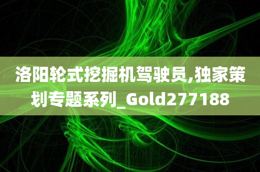 洛阳轮式挖掘机驾驶员,独家策划专题系列_Gold277188